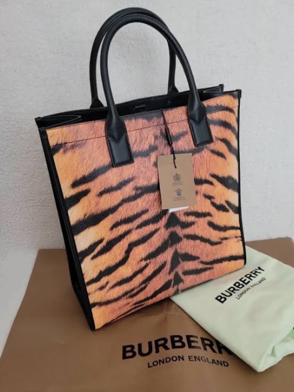 Tisci Burberry Tiger Print Tote Bag in Orange and Black